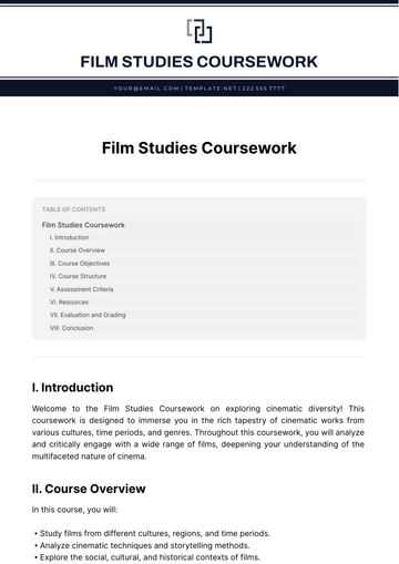 Free Film Studies Coursework Template to Edit Online