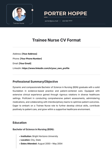 Free Trainee Nurse CV Format Template to Edit Online