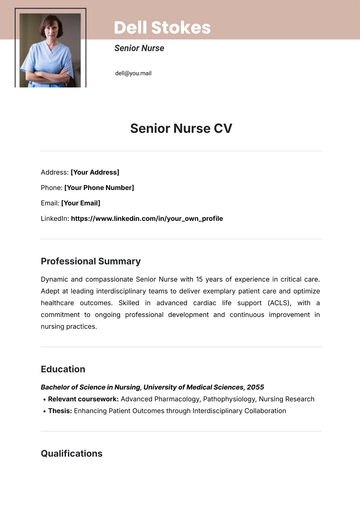 Free Senior Nurse CV Template to Edit Online