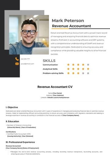 Free Revenue Accountant CV Template to Edit Online