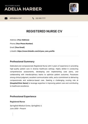 Free Registered Nurse CV Template to Edit Online