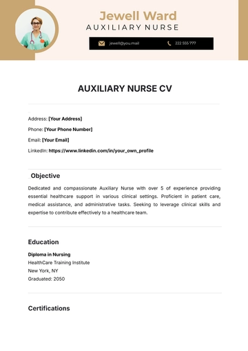 Free Auxiliary Nurse CV Template to Edit Online