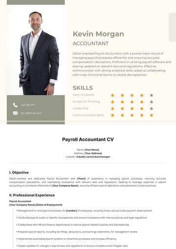 Free Payroll Accountant CV Template to Edit Online