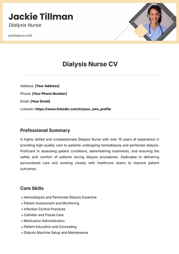 Free Dialysis Nurse CV Template to Edit Online
