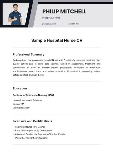 Free Sample Hospital Nurse CV Template to Edit Online
