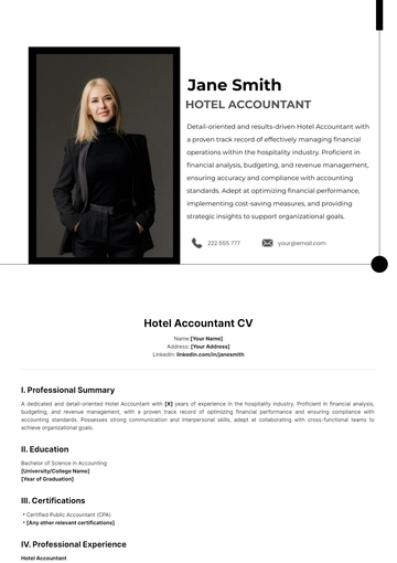 Free Hotel Accountant CV Template to Edit Online