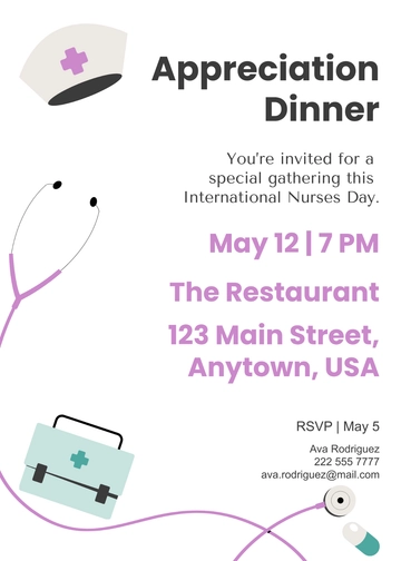Free International Nurses Day Invitation Card Template to Edit Online