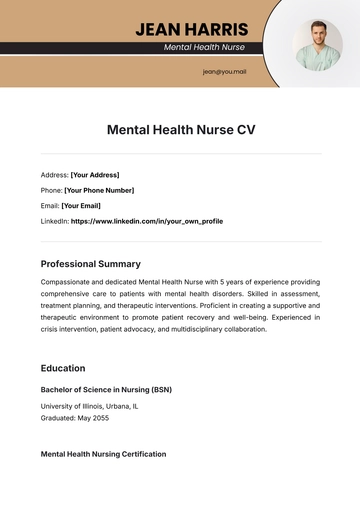Free Mental Health Nurse CV Template to Edit Online
