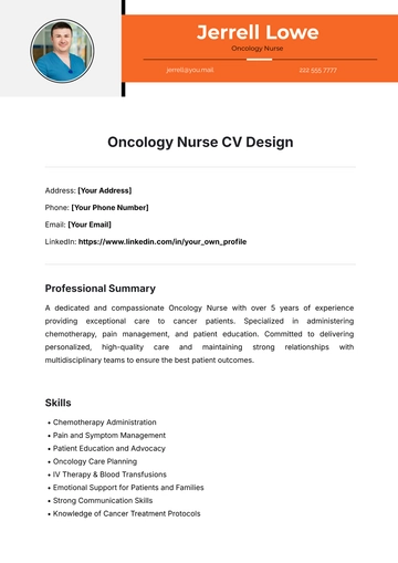 Free Oncology Nurse CV Design Template to Edit Online