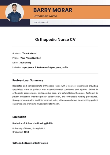 Free Orthopedic Nurse CV Template to Edit Online