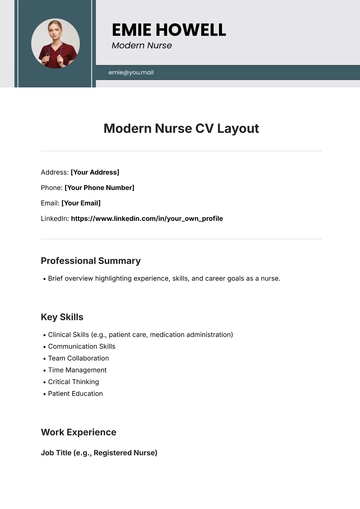 Free Modern Nurse CV Layout Template to Edit Online
