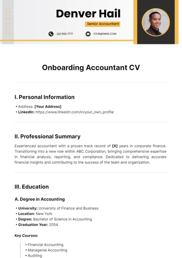 Free Onboarding Accountant CV Template to Edit Online
