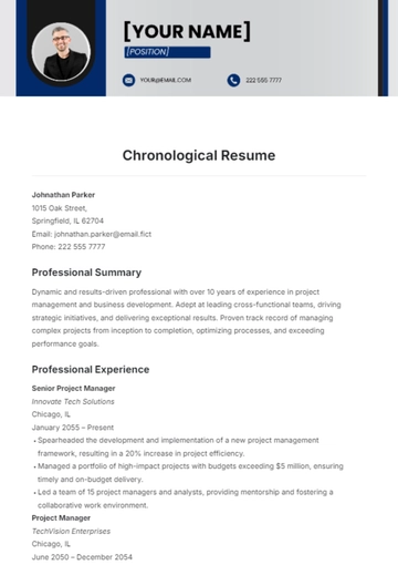 Free Chronological Resume Template to Edit Online
