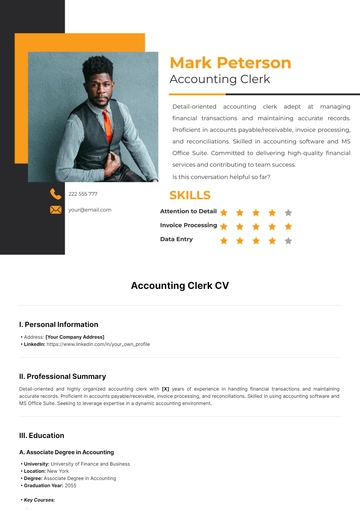 Free Accounting Clerk CV Template to Edit Online