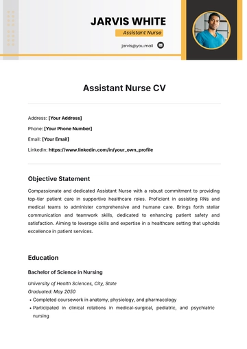 Free Assistant Nurse CV Template to Edit Online