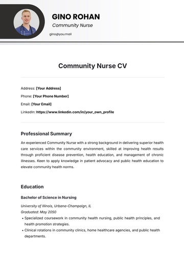 Free Community Nurse CV Template to Edit Online