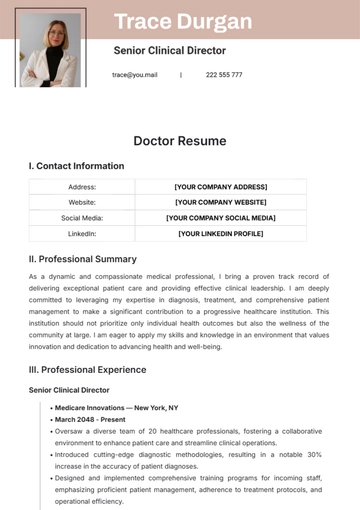 Free Doctor Resume Template to Edit Online