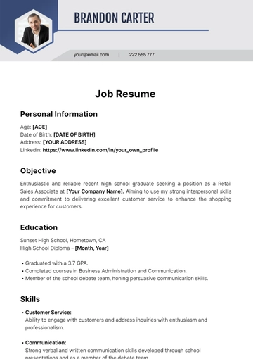 Free First Job Resume Template to Edit Online
