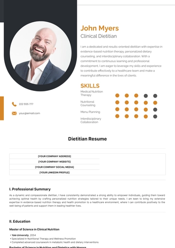 Free Dietitian Resume Template to Edit Online