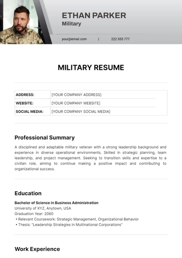 Free Military Resume Template to Edit Online