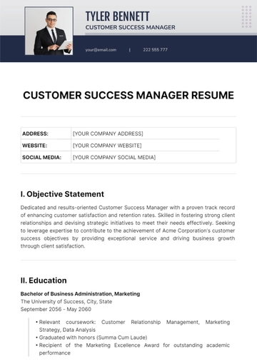 Free Customer Success Manager Resume Template to Edit Online