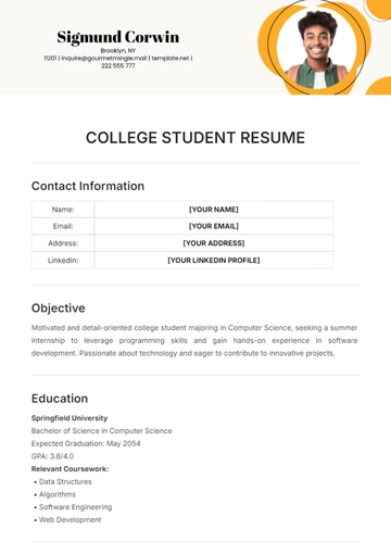 Free College Student Resume Template to Edit Online