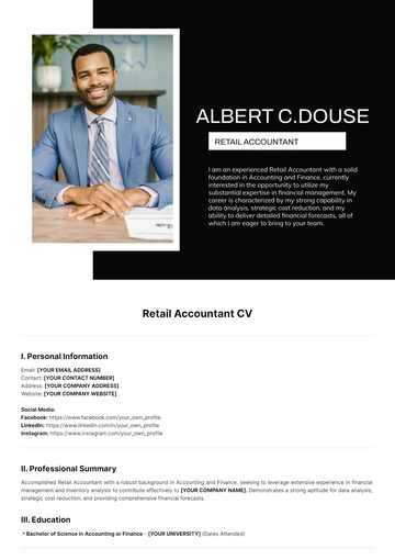 Free Retail Accountant CV Template to Edit Online