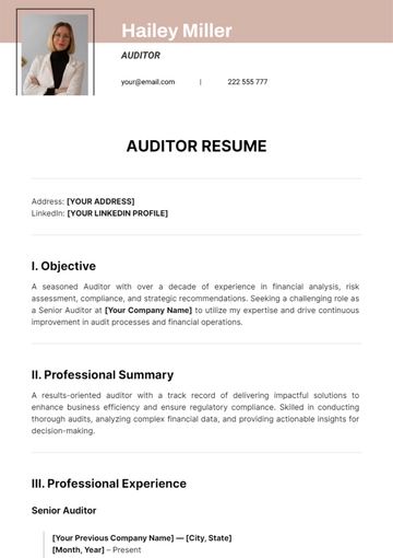Free Auditor Resume Template to Edit Online