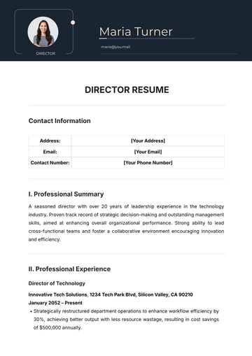 Free Director Resume Template to Edit Online