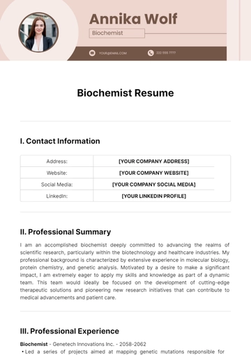 Free Biochemist Resume Template to Edit Online