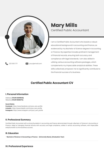 Free Certified Public Accountant CV Template to Edit Online