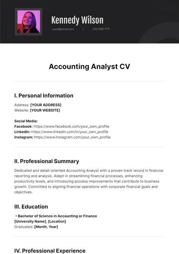 Free Accounting Analyst CV Template to Edit Online