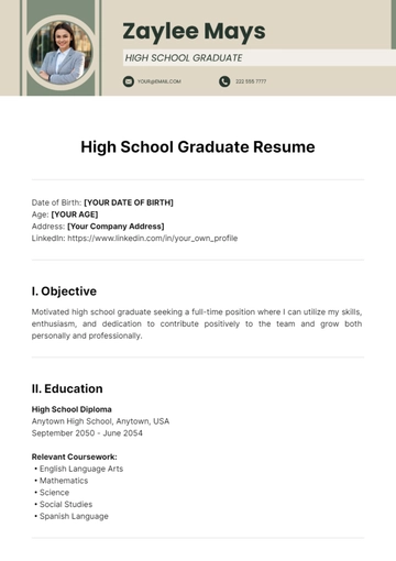 Free High School Graduate Resume Template to Edit Online