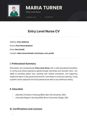 Free Entry Level Nurse CV Template to Edit Online