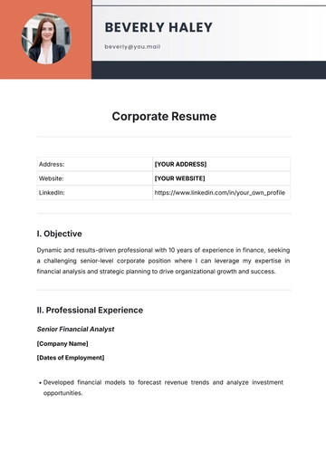 Free Corporate Resume Template to Edit Online