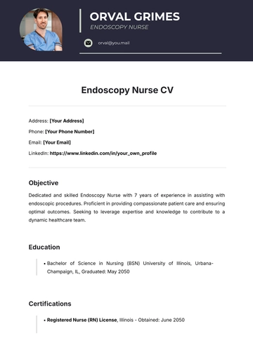 Free Endoscopy Nurse CV Template to Edit Online