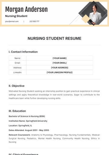 Free Nursing Student Resume Template to Edit Online