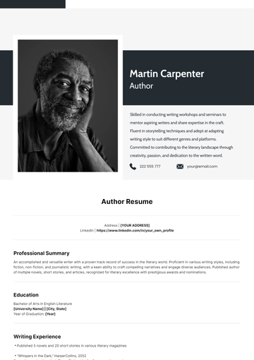 Free Author Resume Template to Edit Online