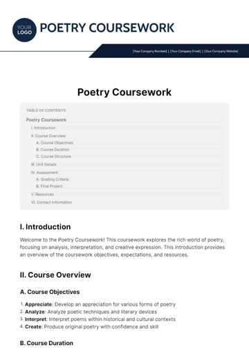 Free Poetry Coursework Template to Edit Online