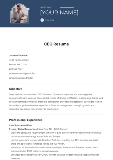 Free CEO Resume Template to Edit Online