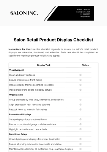 Free Salon Retail Product Display Checklist Template to Edit Online