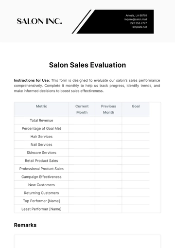 Free Salon Sales Evaluation Template to Edit Online