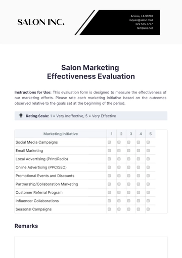 Free Salon Marketing Effectiveness Evaluation Template to Edit Online