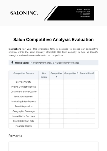 Free Salon Competitive Analysis Evaluation Template to Edit Online