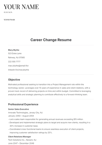 Free Career Change Resume Template to Edit Online
