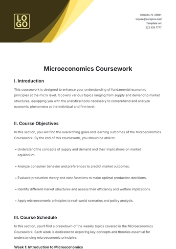 Free Microeconomics Coursework Template to Edit Online