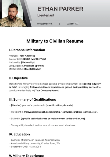 Free Military to Civilian Resume Template to Edit Online