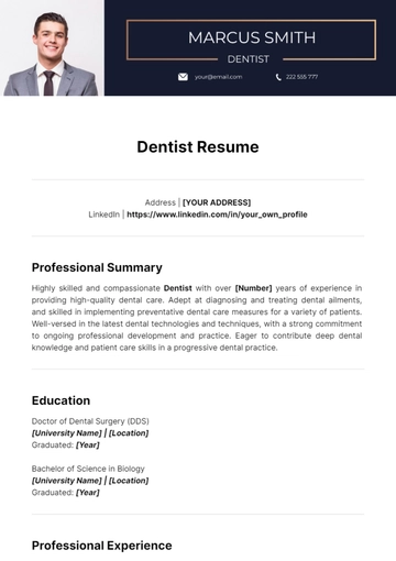 Free Dentist Resume Template to Edit Online