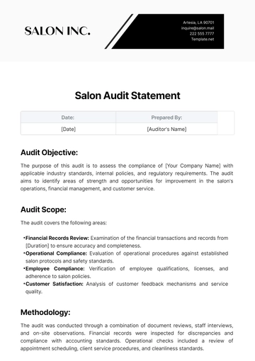 Free Salon Audit Statement Template to Edit Online