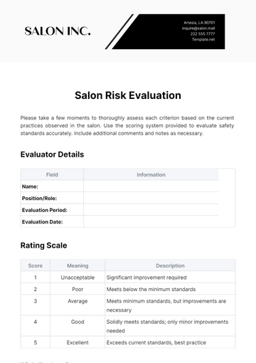 Free Salon Risk Evaluation Template to Edit Online